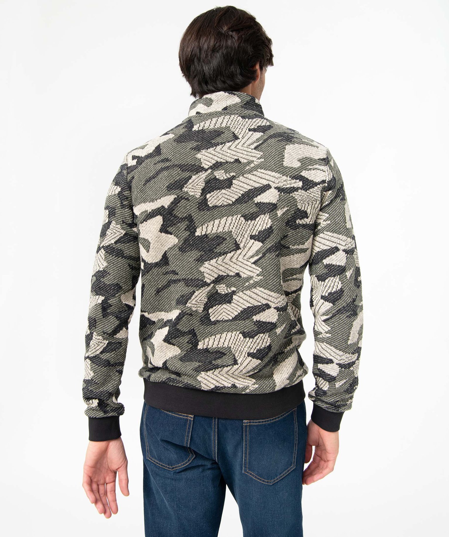 Sweat homme à motif camouflage avec col zippé kaki | GEMO
