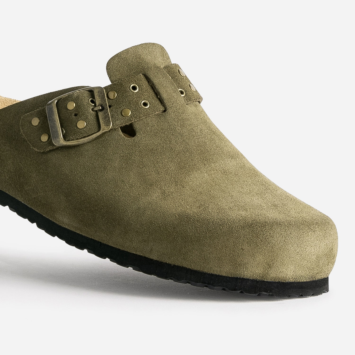Mule-sabot TEXTO en cuir velours kaki