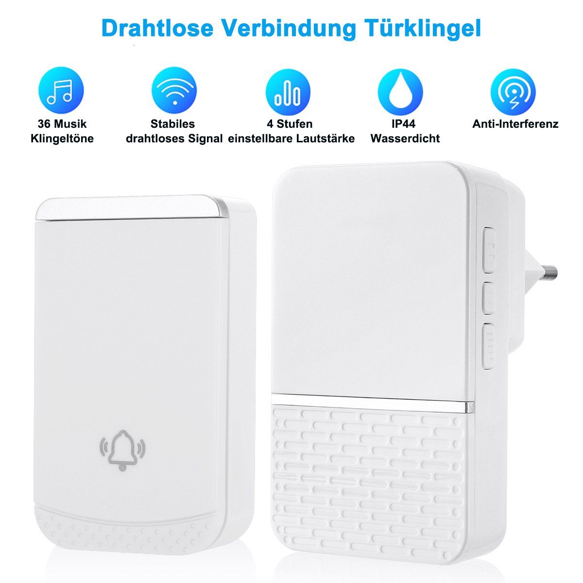ombar Türklingel-Set Funkklingel mit 260m Reichweite, Klingel Funk 1 Sender und 1 Empfänger, (1-tlg)