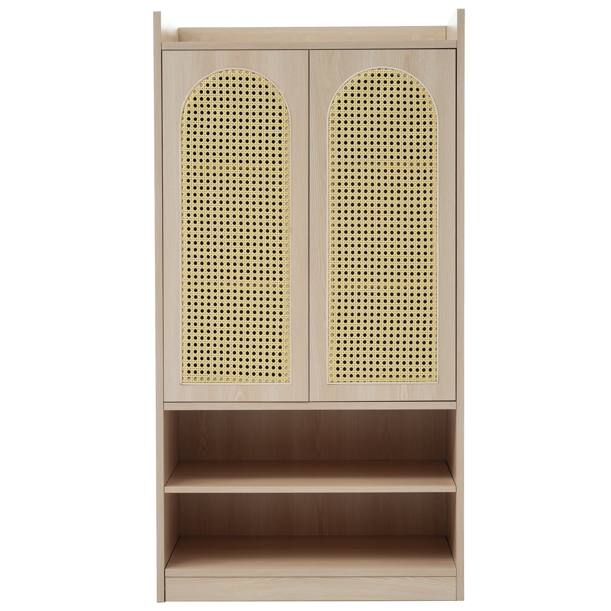 Merax Highboard mit Polyrattan-Tür, mit verstellbaren Einlegeböden, Schuhschrank Landhausstil