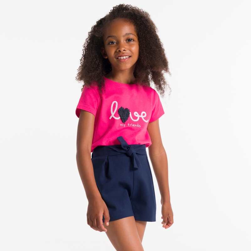 T-shirt manches courtes message love rose fille