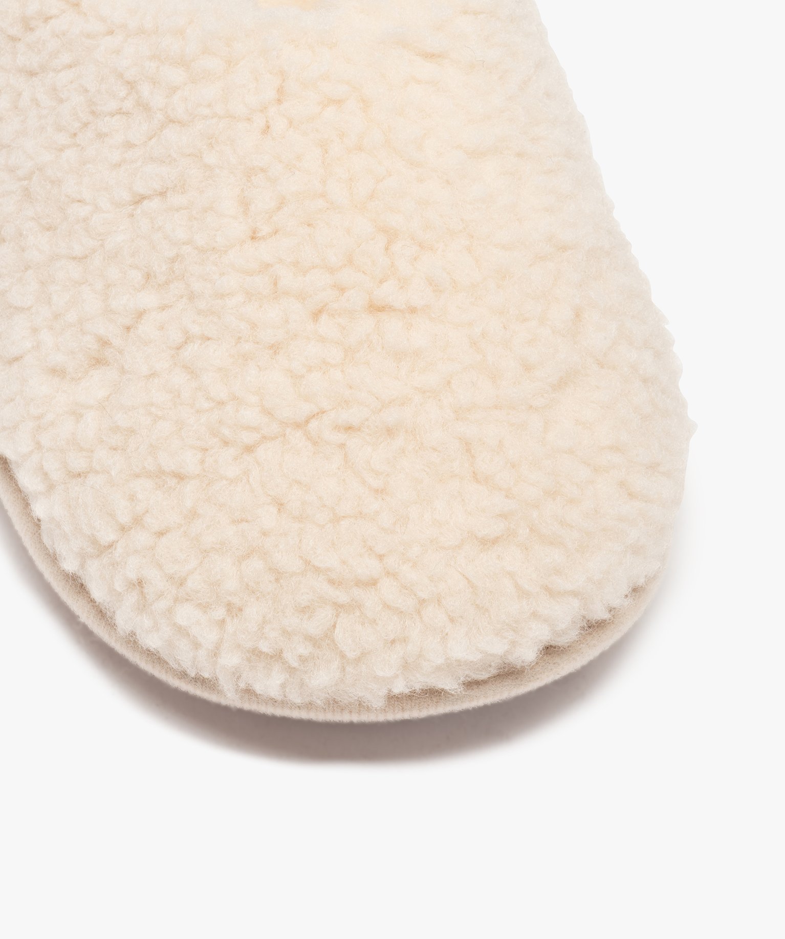 Chaussons femme mules plates unies en textile sherpa beige | GEMO