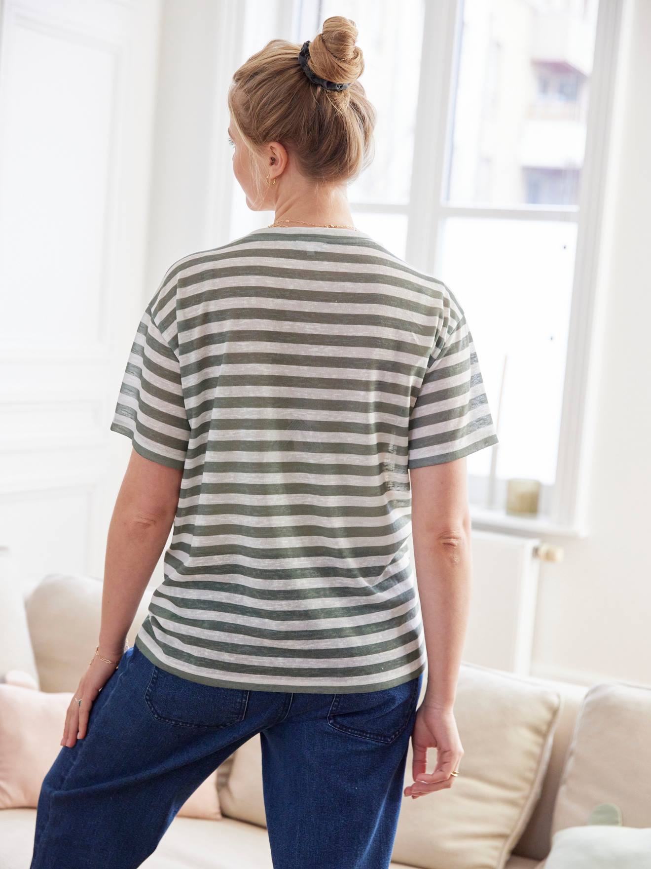 T-shirt rayé grossesse et allaitement tomette