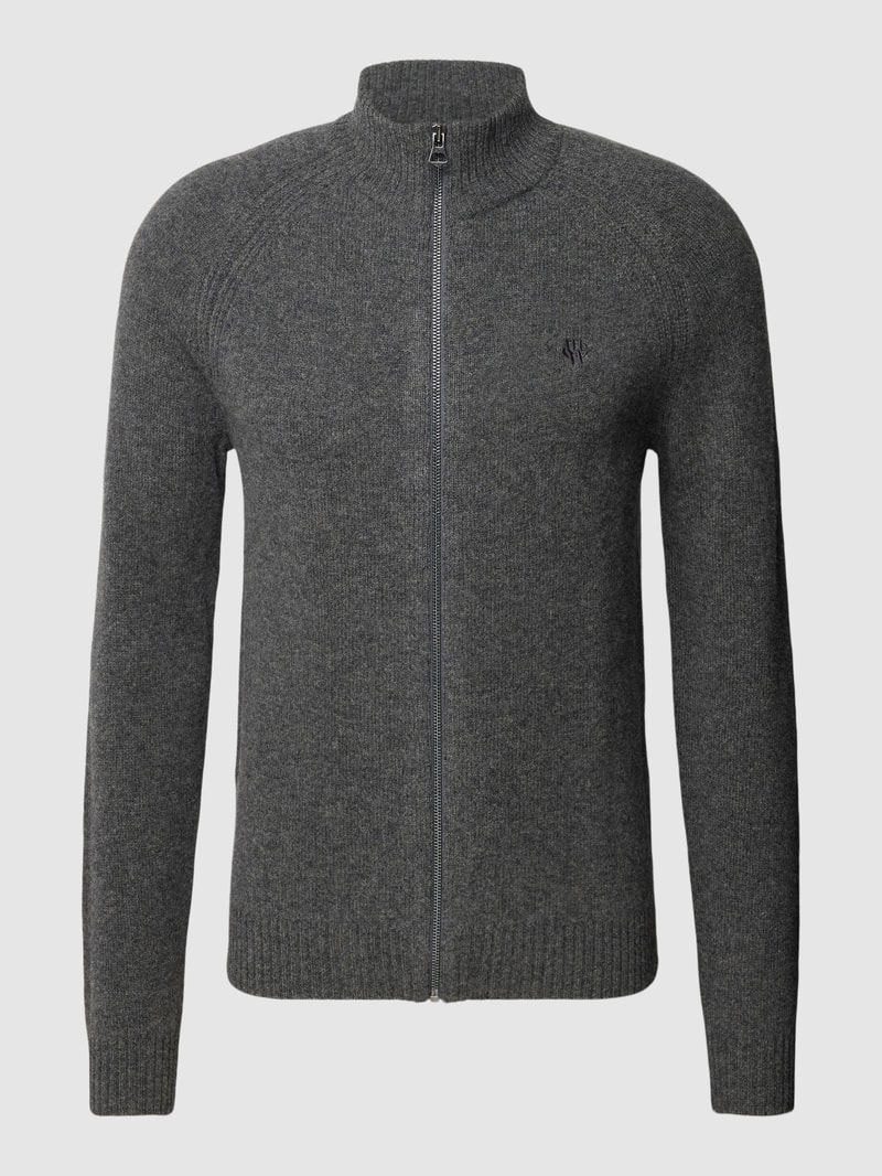 Strickjacke mit Label-Stitching Modell 'GEORG' in dunkelgrau meliert