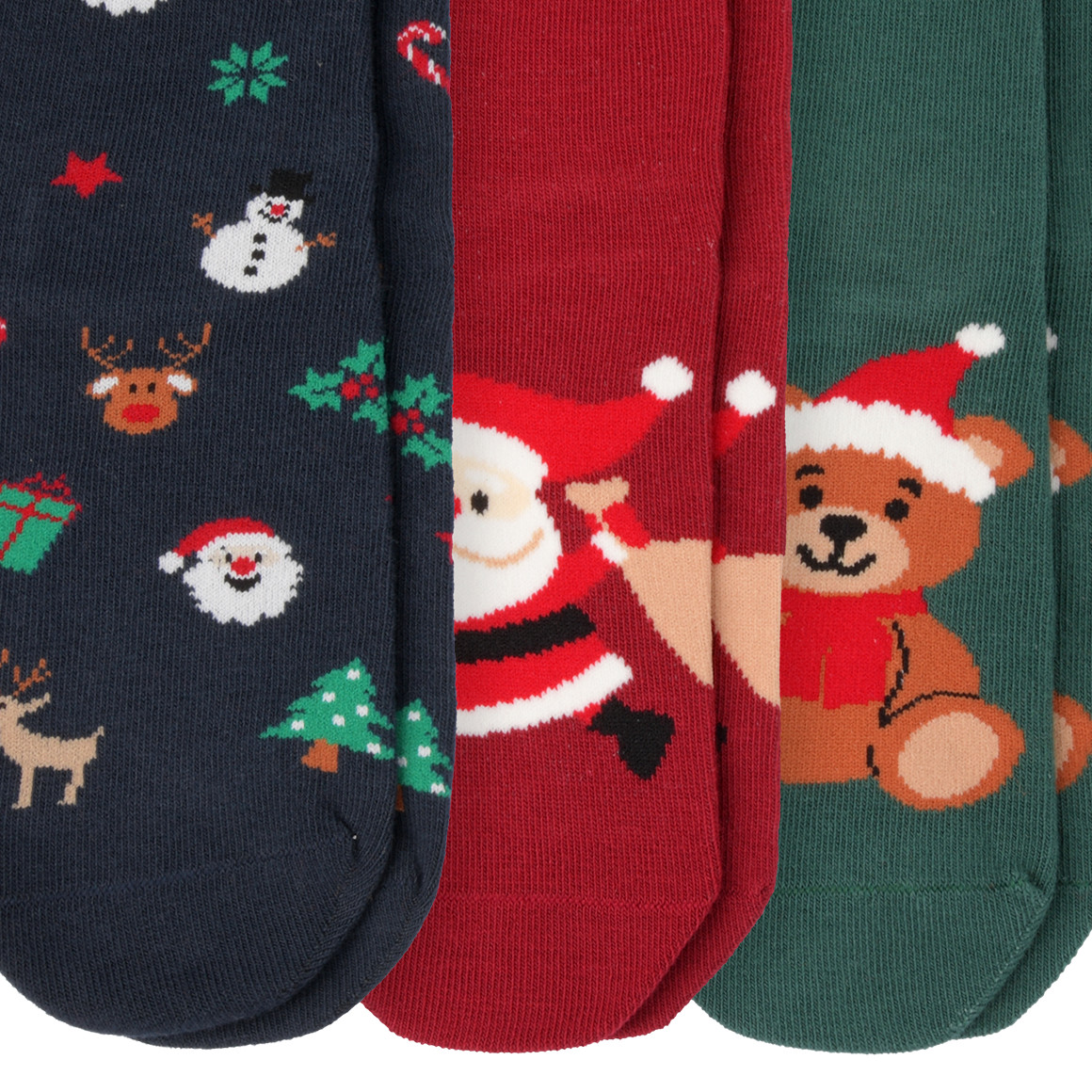 3 Paar Kinder Weihnachtssocken im Set dunkelrot / dunkelblau / dunkelgrün