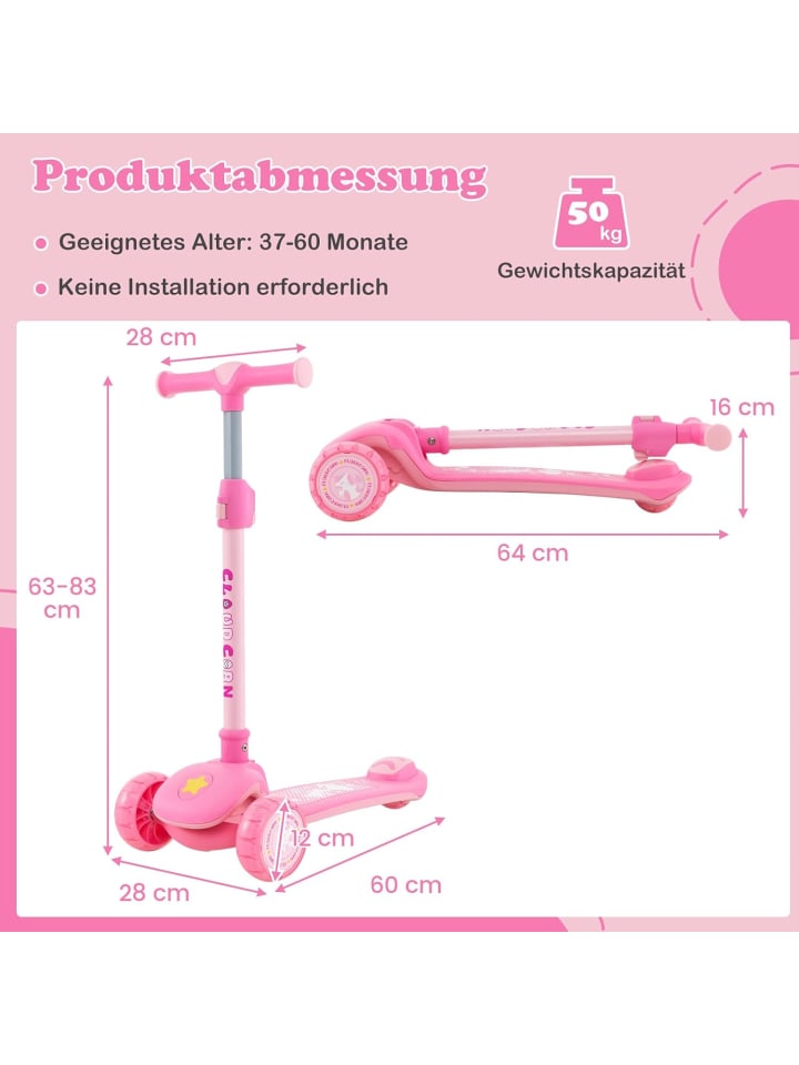 COSTWAY Roller mit LED Rädern ab 3 Jahren in Rosa günstig kaufen onesize