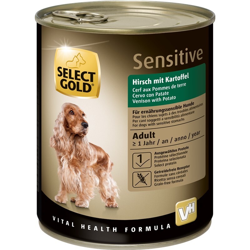 SELECT GOLD Hundenassfutter SELECT GOLD Sensitive Adult Hirsch mit Kartoffeln 24x800 g