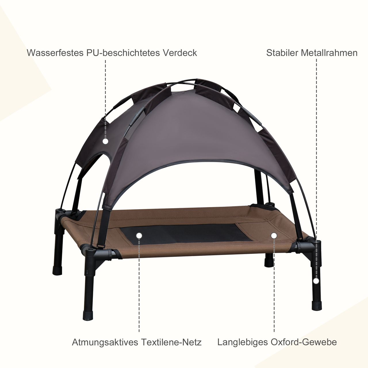 PawHut Haustierbett mit Baldachin Erhöhtes Hundebett Hundeliege outdoor Kaffee