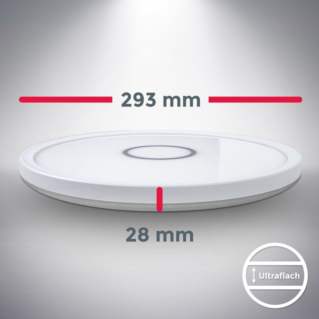 B.K.Licht Deckenleuchte LED Deckenlampe ultraflach Ø29,3x2,8cm weiß-silber - BKL1239, LED fest integriert, Neutralweiß, 18W 2.400lm 4000K IP20 rund