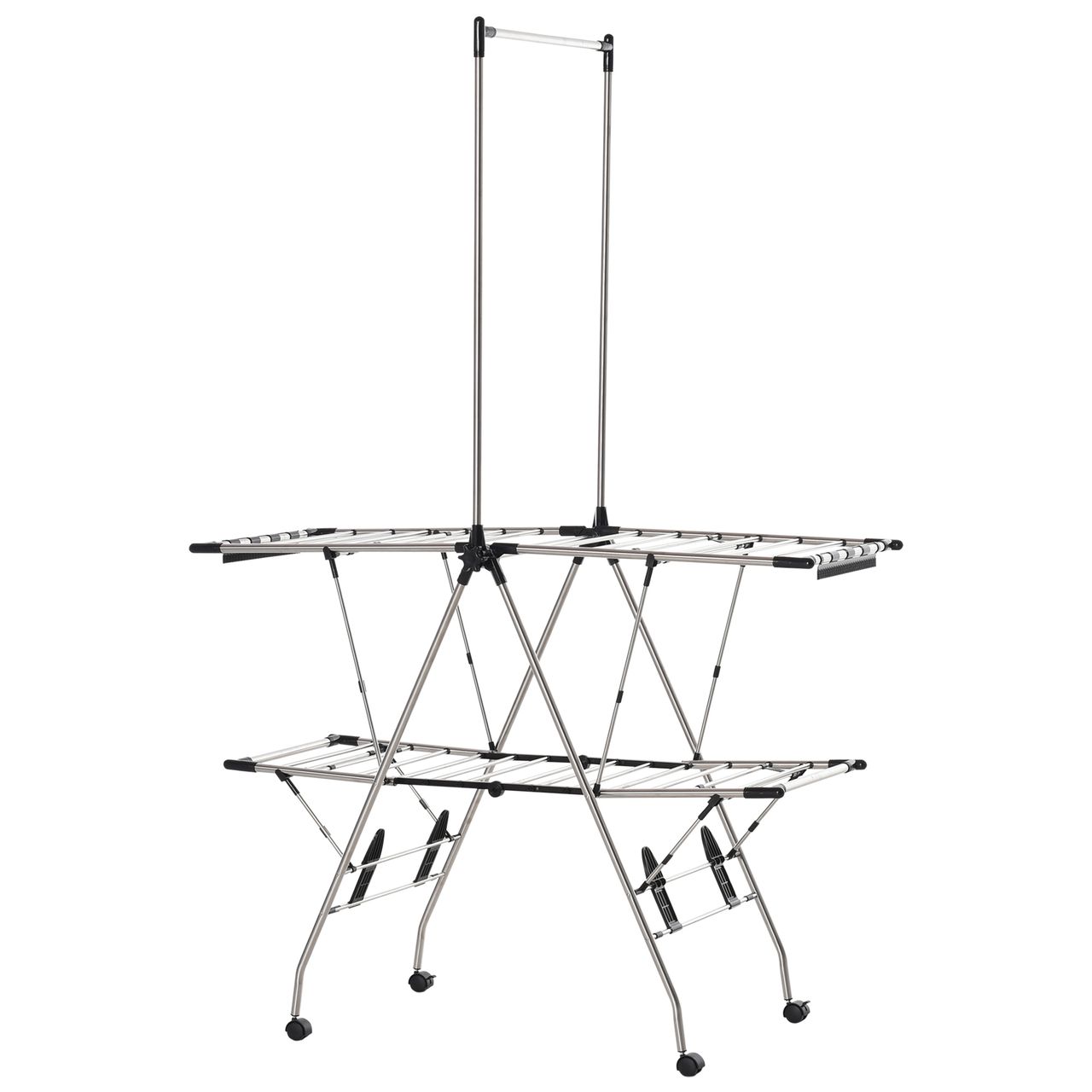HOMCOM Kleiderständer Wäschetrockner Wäscheständer Standtrockner zusammenklappbar großer Trockenraum Edelstahl 138,5x63x208cm