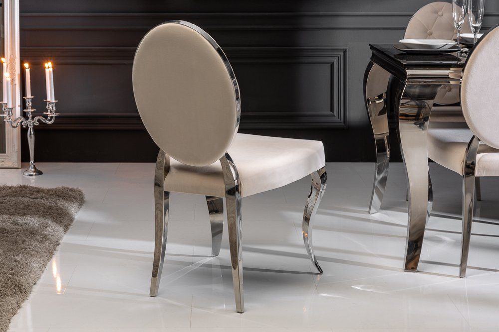 riess-ambiente Polsterstuhl MODERN BAROCK beige / silber, Esszimmer · Samt · Edelstahl