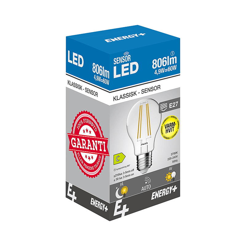 Energy Lyspære LED 806 lm Lyssensor klar E27 A60 E