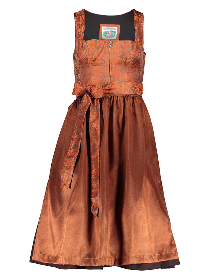Turi Landhaus Dirndl in Braun/ Orange günstig kaufen