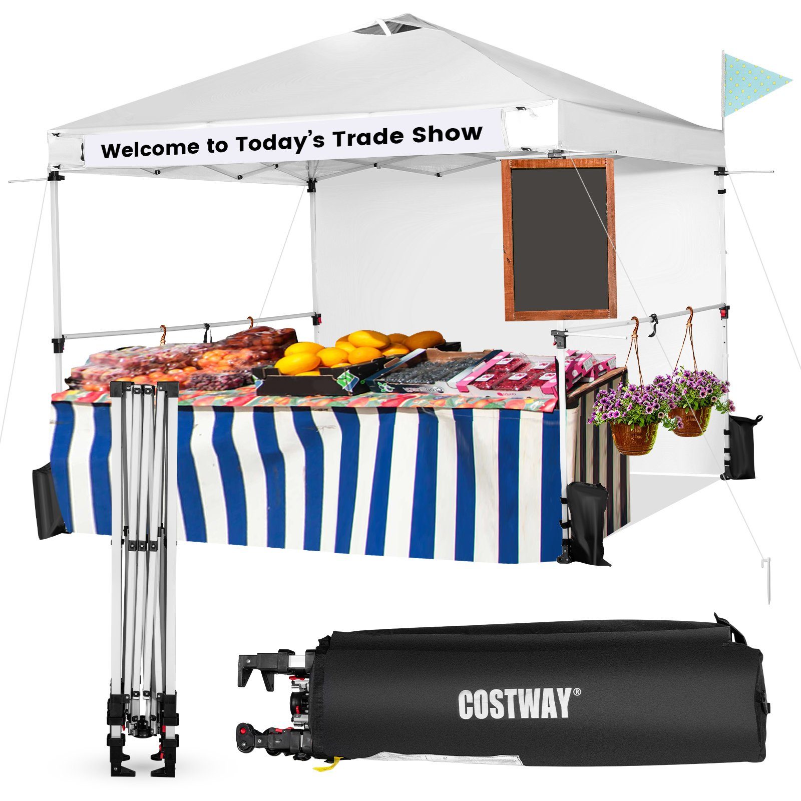COSTWAY Faltpavillon 3x3m Pop Up Pavillon, faltbar&tragbar, UV-Schutz 50+