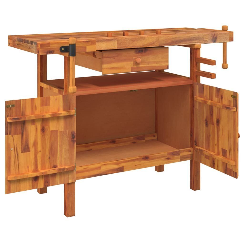 vidaXL Werkbank Werkbank mit Schubladen Schraubstöcken 124x52x83 cm Akazienholz, (1-tlg)