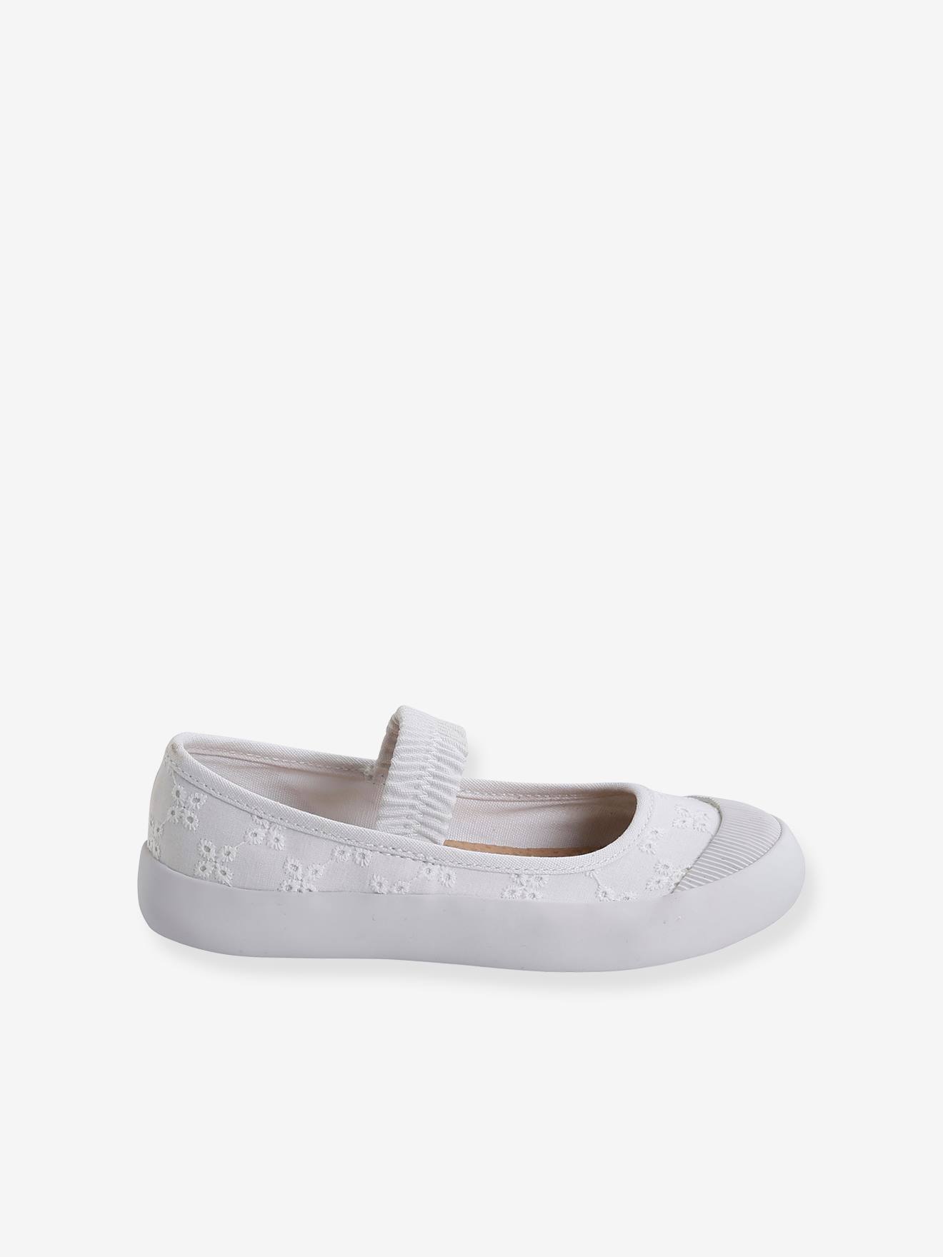 Vertbaudet Mädchen Stoff-Ballerinas, Gummizug - weiß