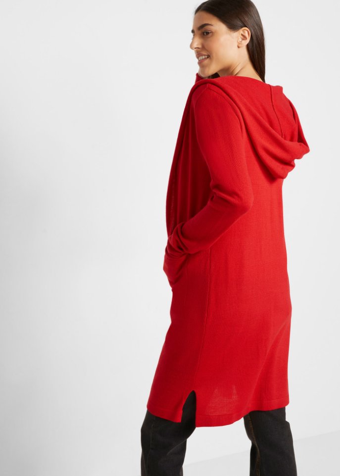 Longstrickjacke mit Kapuze