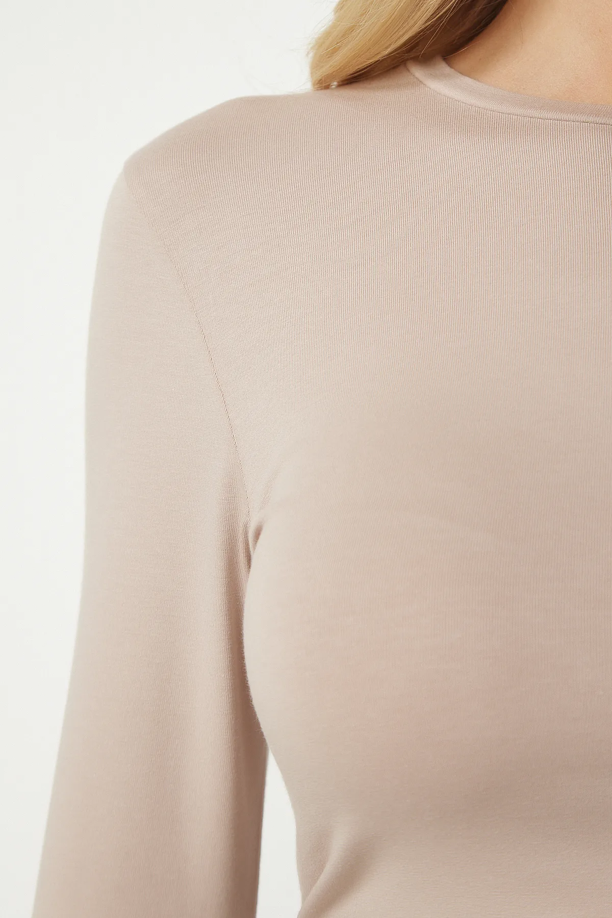 Happiness İstanbul  Rosa-beige Basic-Strickbluse im 2er-Pack für Damen ub00132