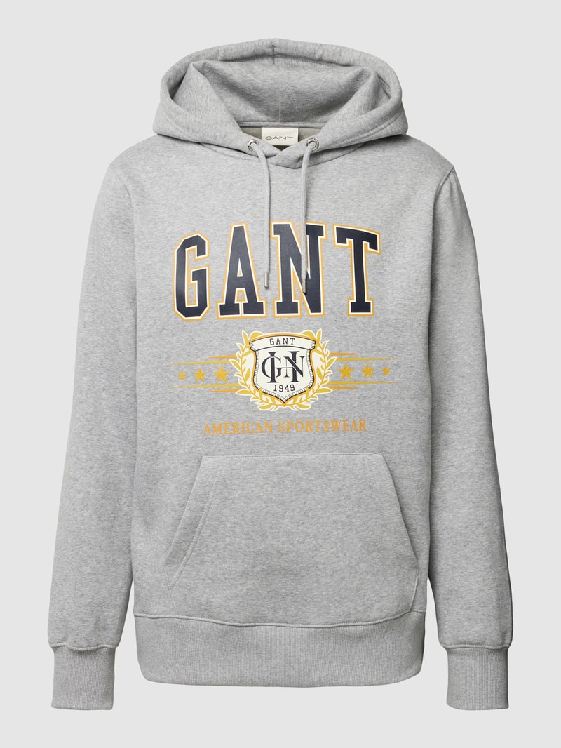 Hoodie mit Label-Print in mittelgrau meliert