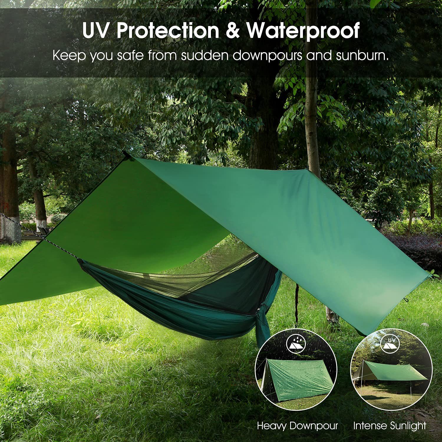 CALIYO Tarp-Zelt Tarp für Hängematte Zeltplane Regenschutz Sonnenschutz, Multifunktionales TarpTent mit Ösen Ultra-Leicht für Outdoor