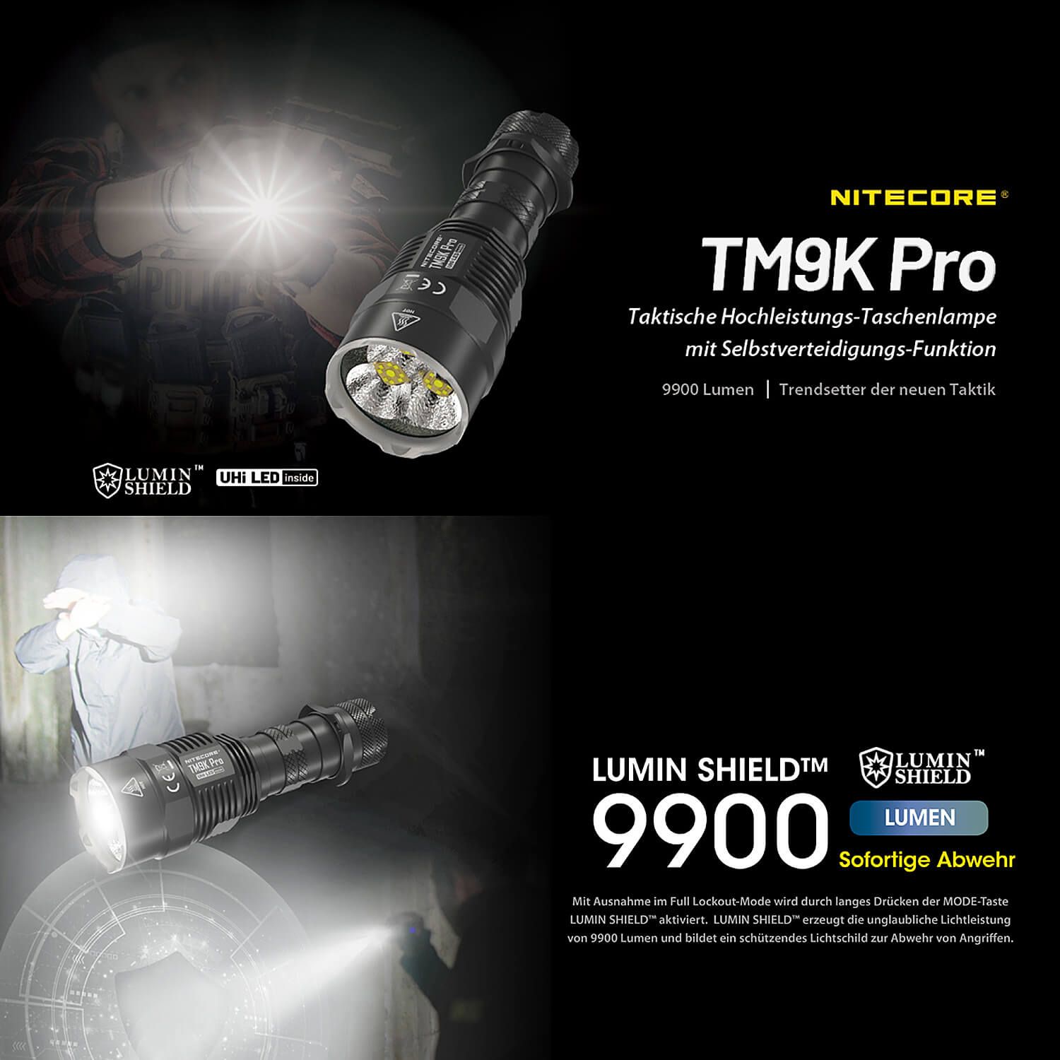 Tactical LED Taschenlampe TM9K Pro - 9900 Lumen