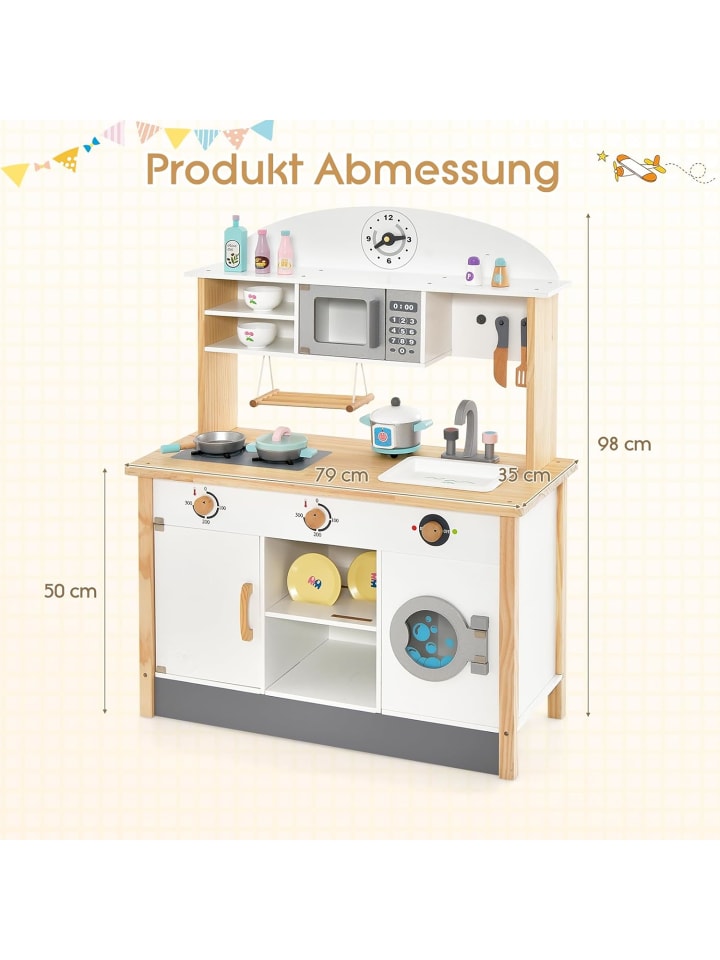 COSTWAY Spielküche inkl. 17 Zubehör in Weiß günstig kaufen 35 cm