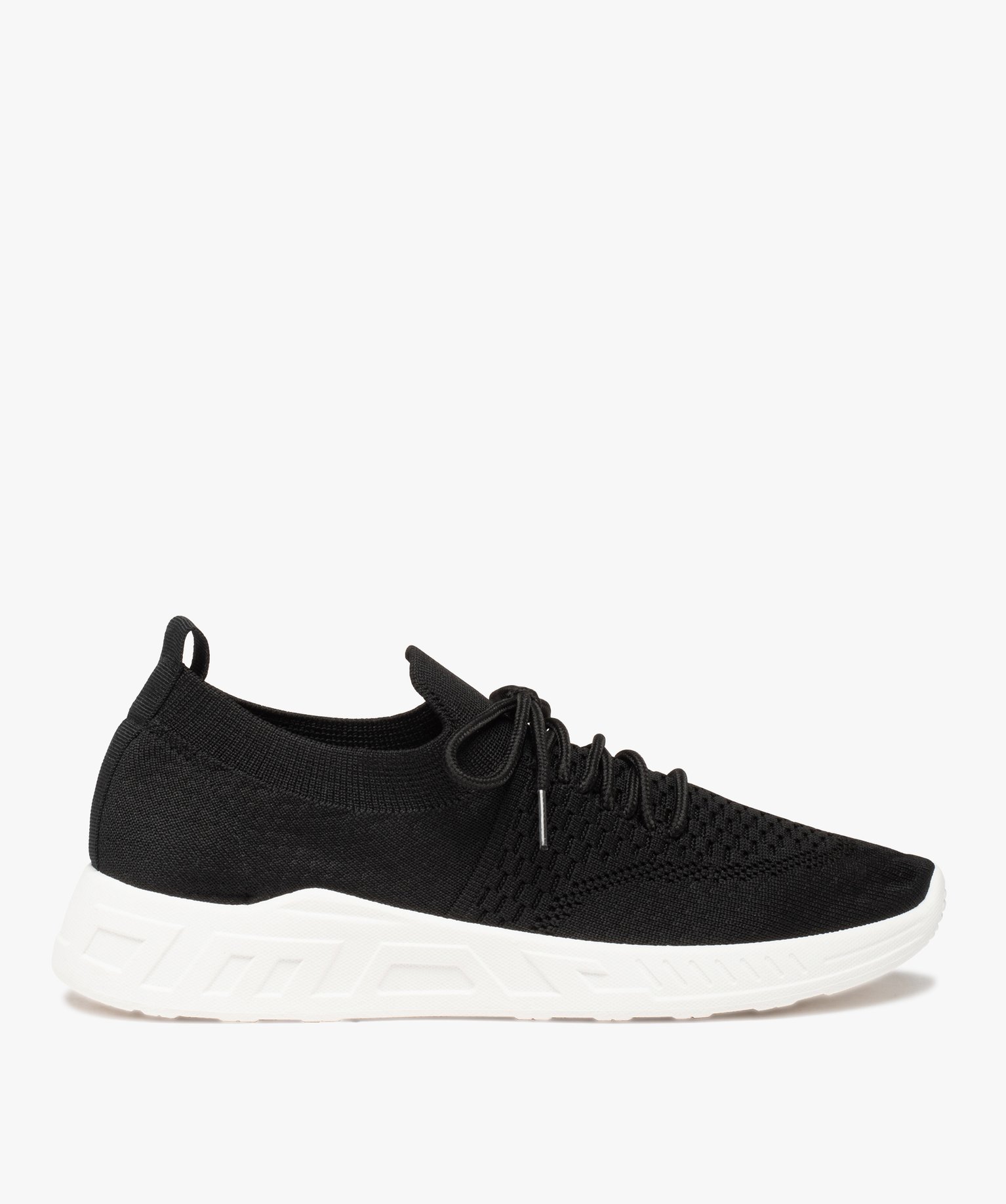 Baskets femme en maille unie avec lacets noir | GEMO