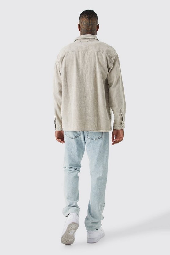 Langärmliges Oversize Cord-Hemd mit Acid-Waschung