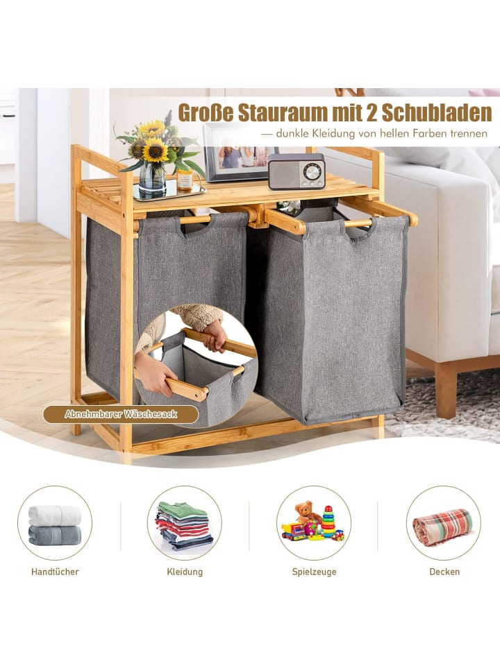 COSTWAY Wäschekorb mit 2 Fächer in Beige günstig kaufen onesize