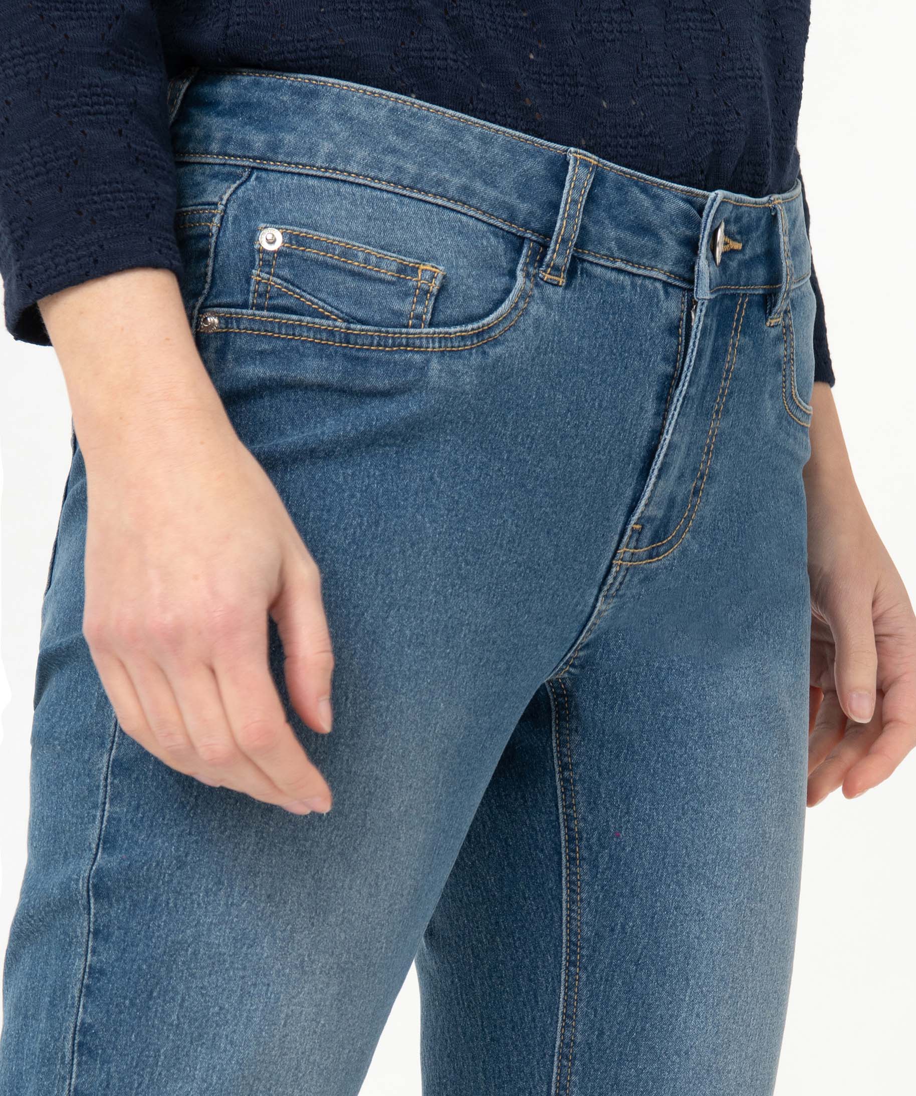 Pantacourt femme en toile denim extensible stone | GEMO
