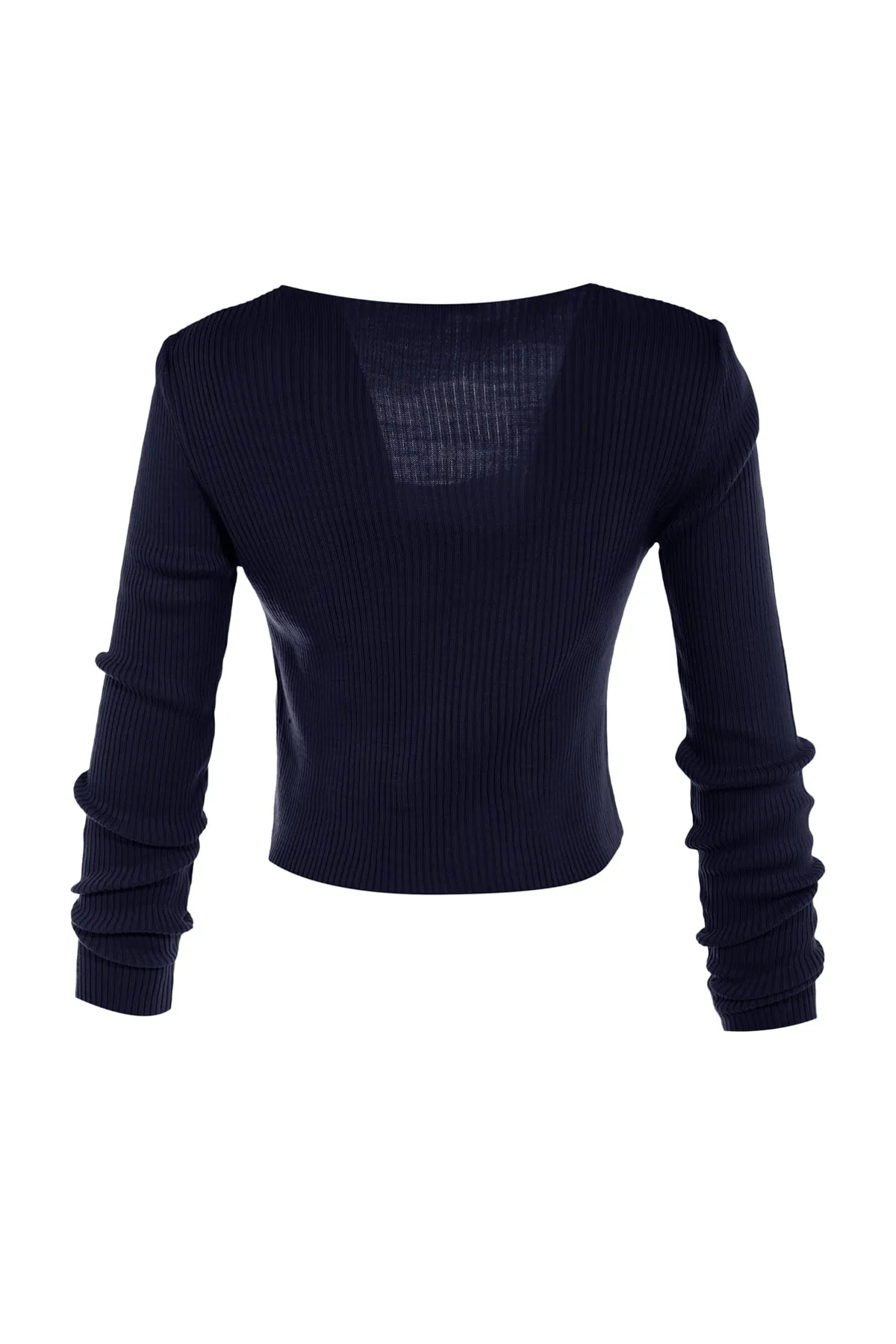 Trendyol Collection  Marineblaues, kurzes Strickset mit Bluse und Strickjacke zum Binden, Strickcardigan TWOSS21HI0002