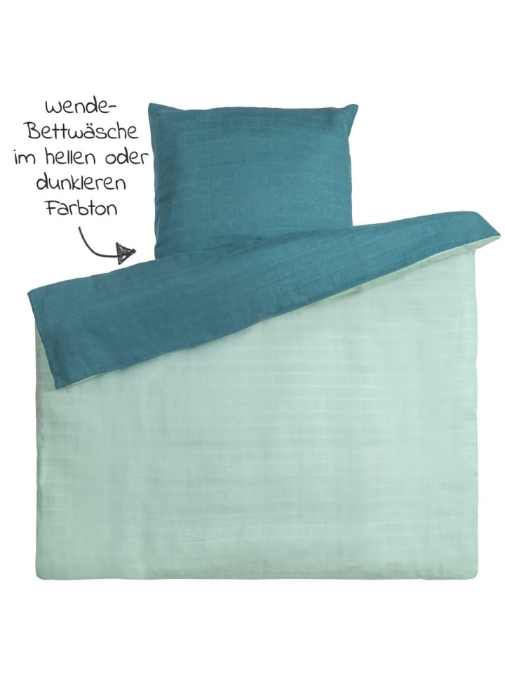 Makian Wende-Bettwäsche Mull 80 x 80 / 35 x 40 cm - Patina in gruen,grau günstig kaufen onesize