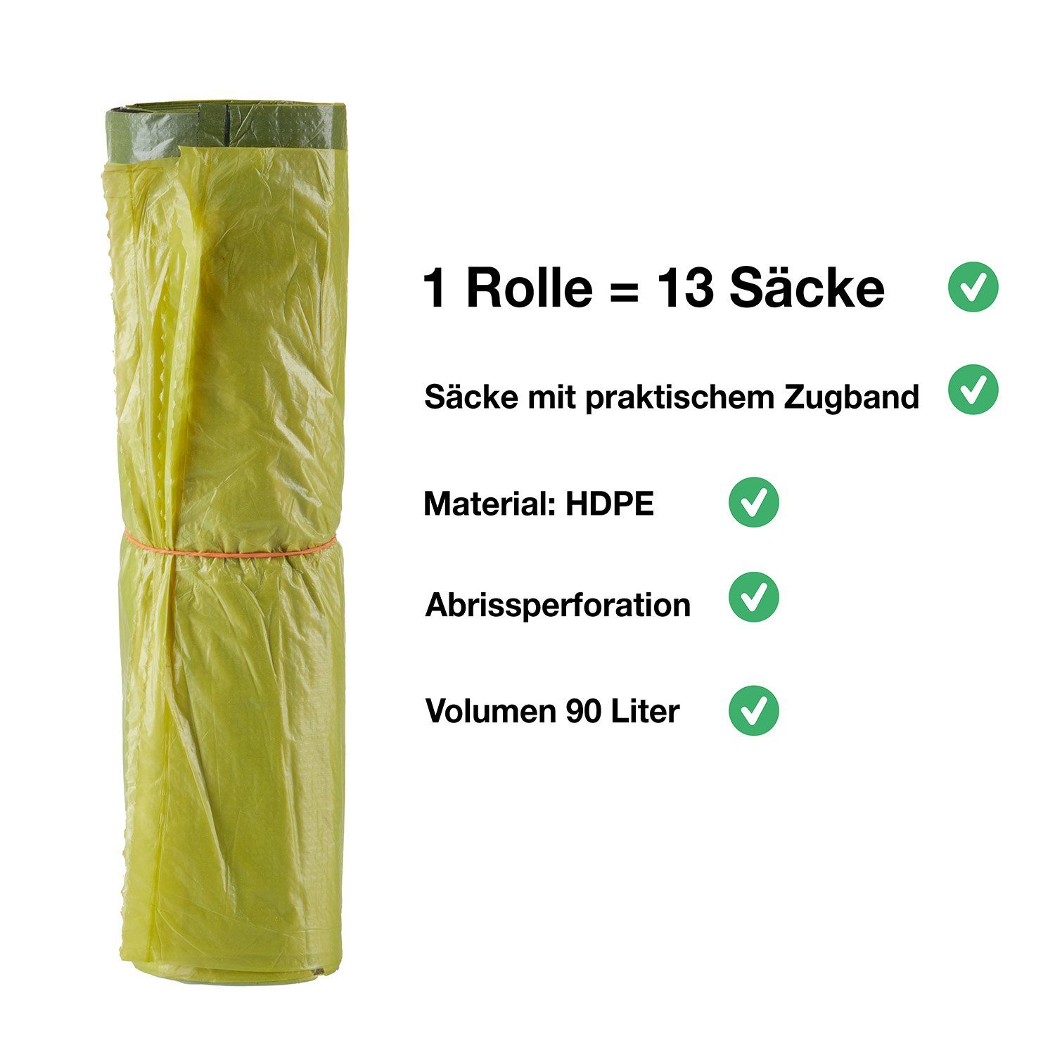 BigDean Müllbeutel 10 Rollen (130 Säcke) 90 L HDPE Gelb ca. 60x87 cm plus 5cm Umschlag