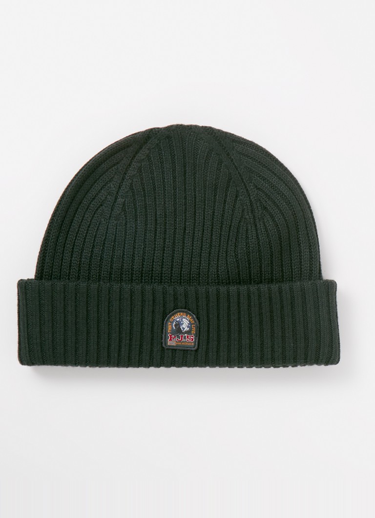 Parajumpers Rib-knit hat in merino wool blend with logo