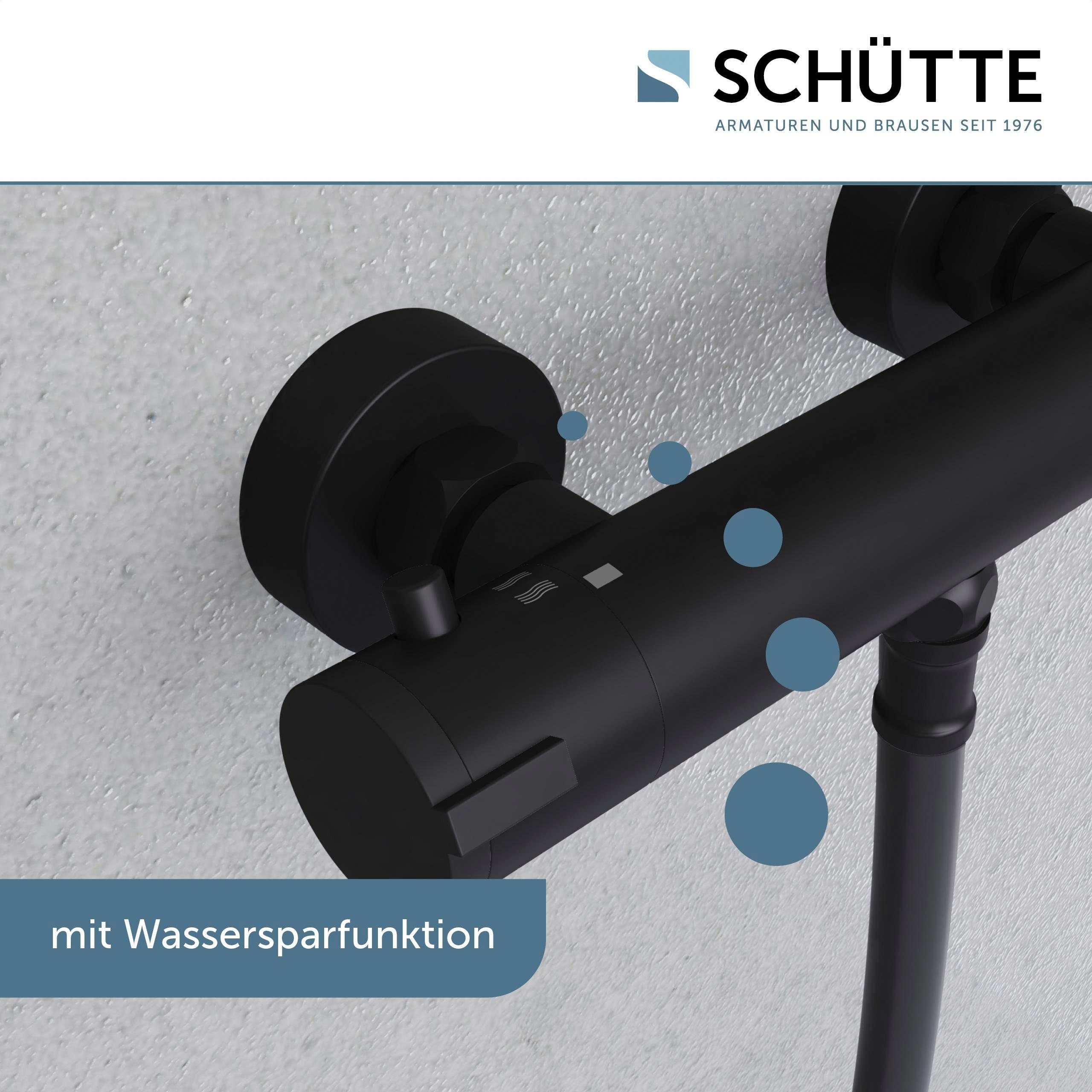 Schütte Duschsystem BLACK, Höhe 70 cm, 3 Strahlart(en), Überkopfbrauseset mit Thermostat, höhenverstellbar