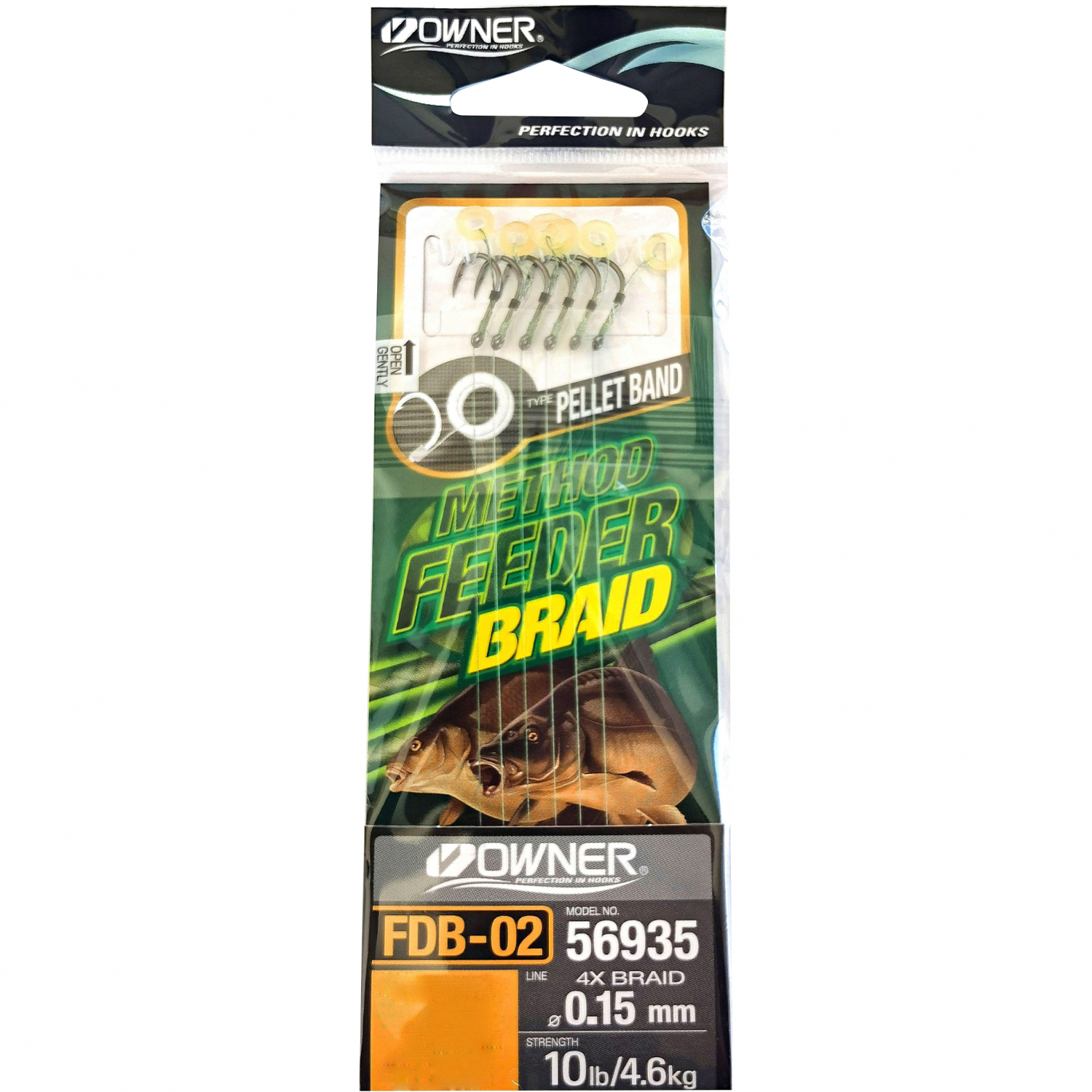 Owner Method Feeder Haken mit 4-Fach geflochtener Schnur (Pelletband)