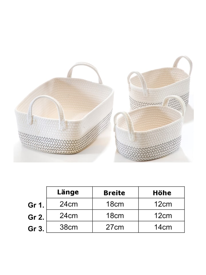 kobolo 3tlg. Set Aufbewahrungskorb PATTERNBASK2 in Weiß günstig kaufen onesize