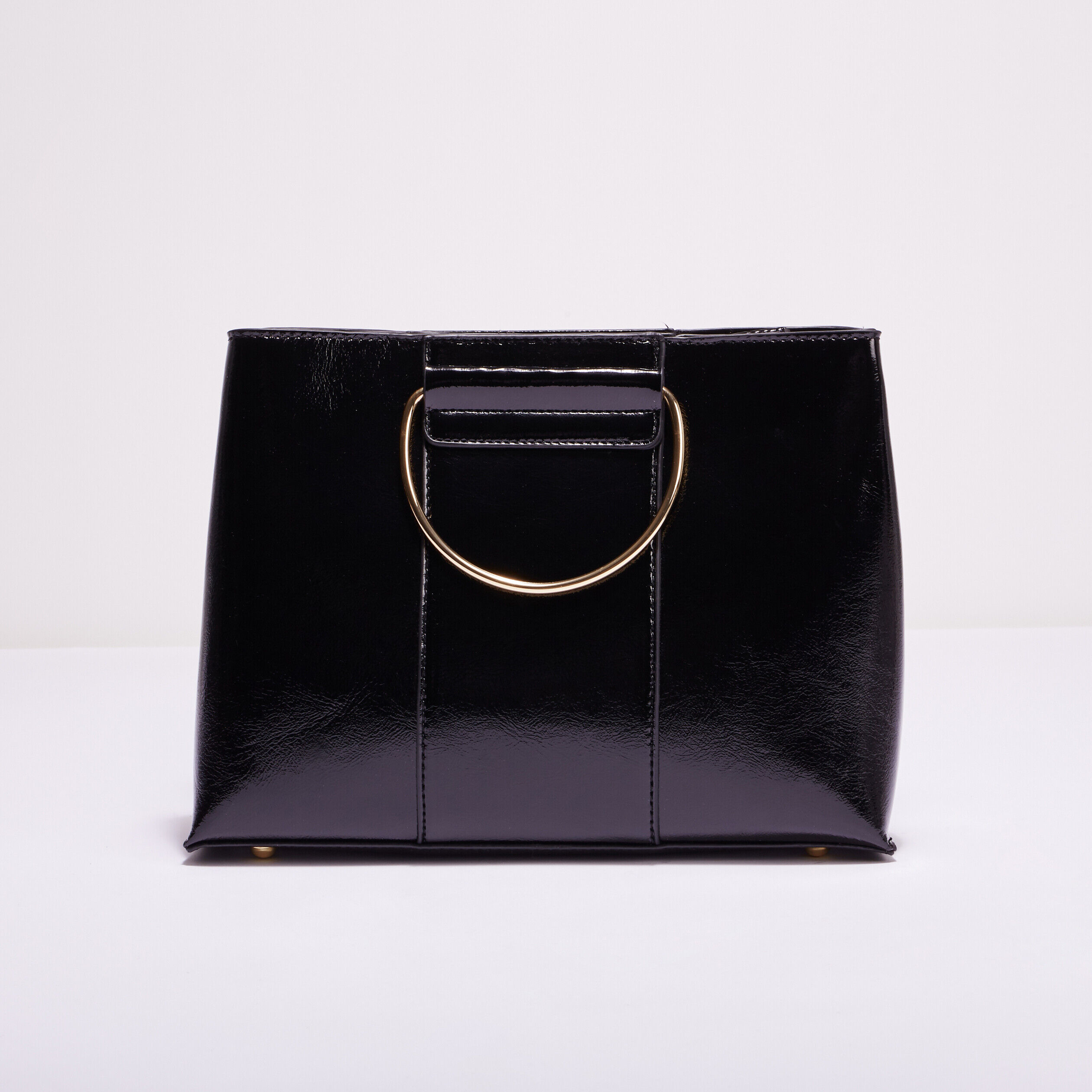 Sac carré vernis anses anneaux noir femme | Cache Cache