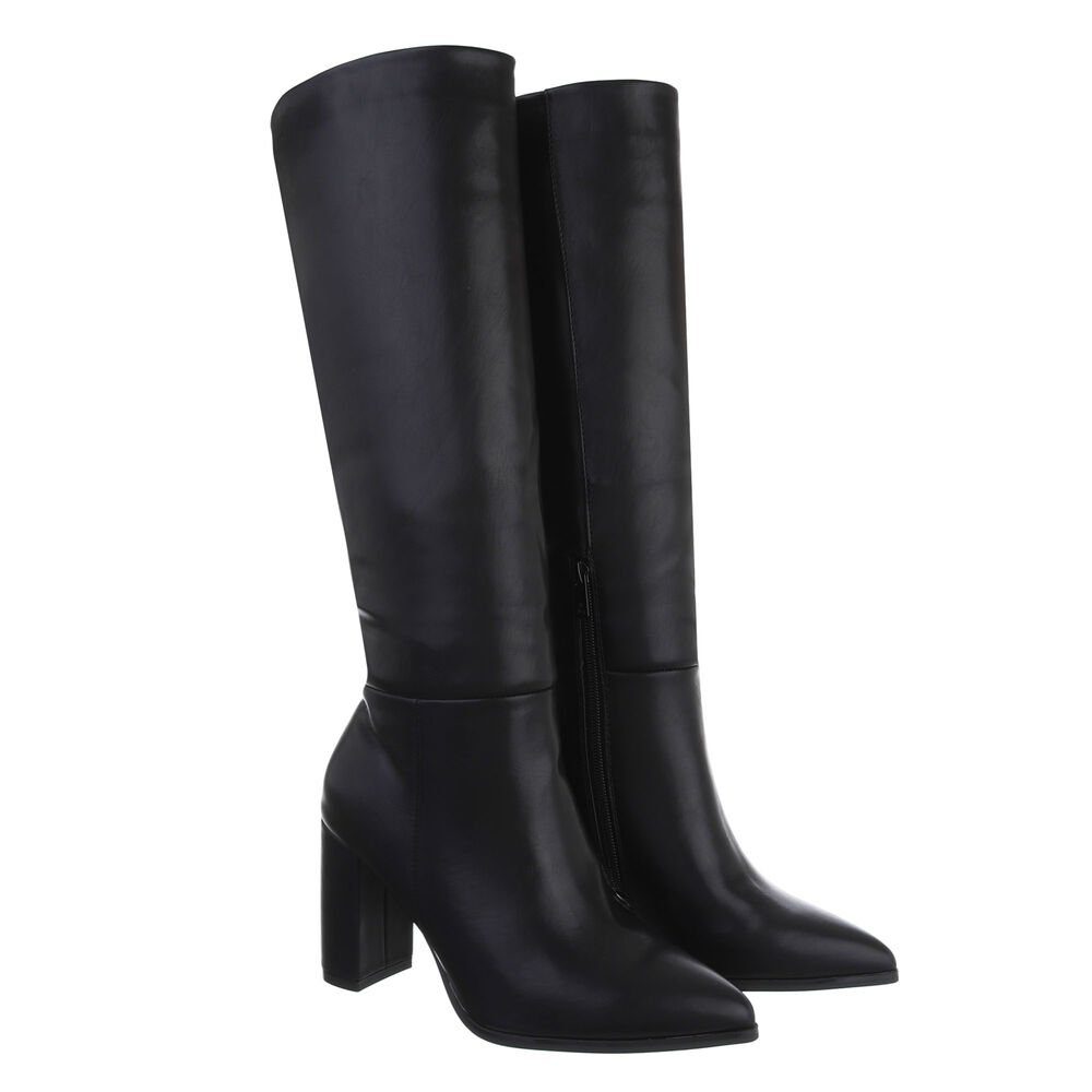 Ital-Design Damen Elegant High-Heel-Stiefel Blockabsatz High-Heel Stiefel in Schwarz