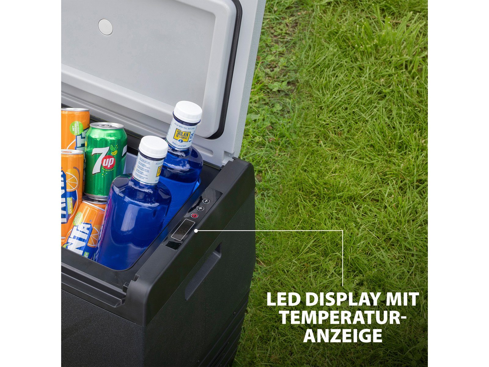 Campart Elektrische Kühlbox, 35 l, groß für Auto & Camping Kompressor Elektro 12V & 220-240V Klappständer