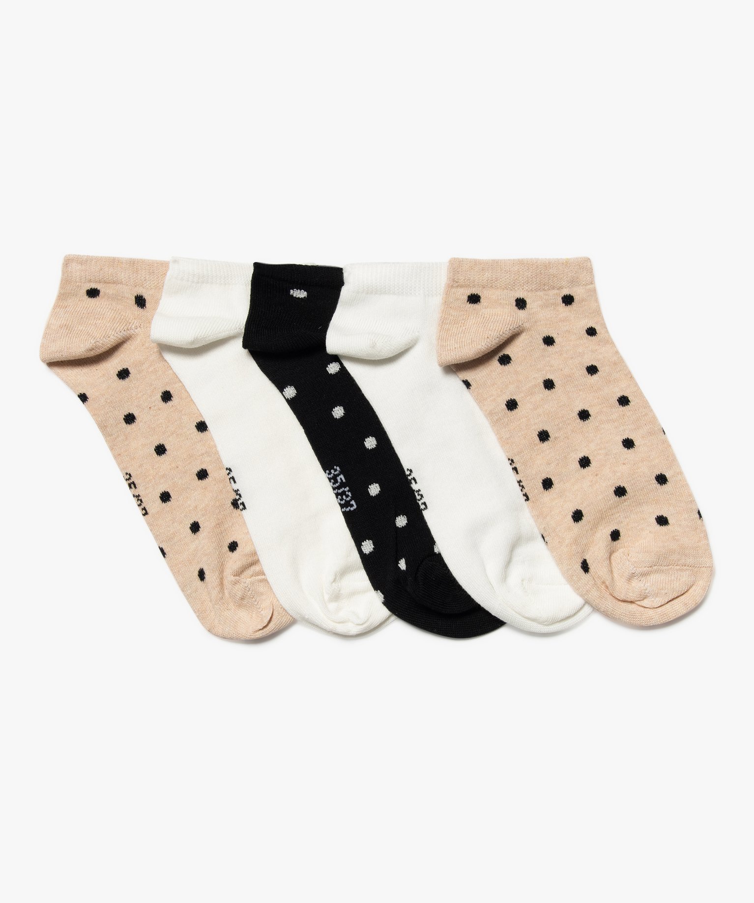 Chaussettes ultra-courtes à pois femme (lot de 5 paires) beige | GEMO