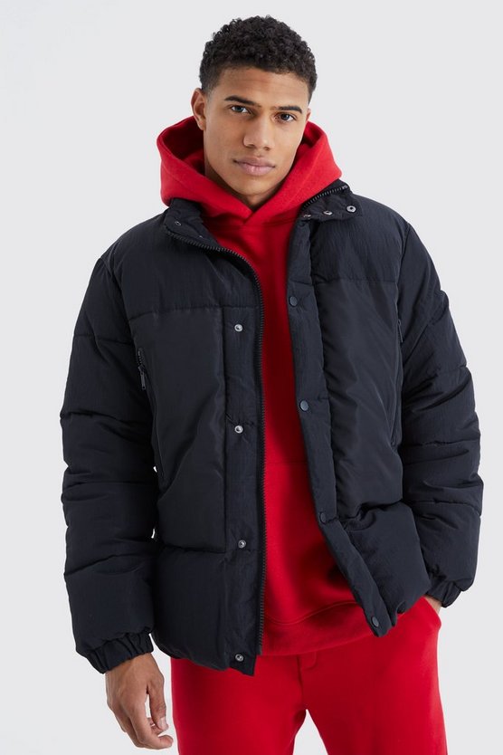 Kontrast Ripstop Steppjacke mit Trichterkragen