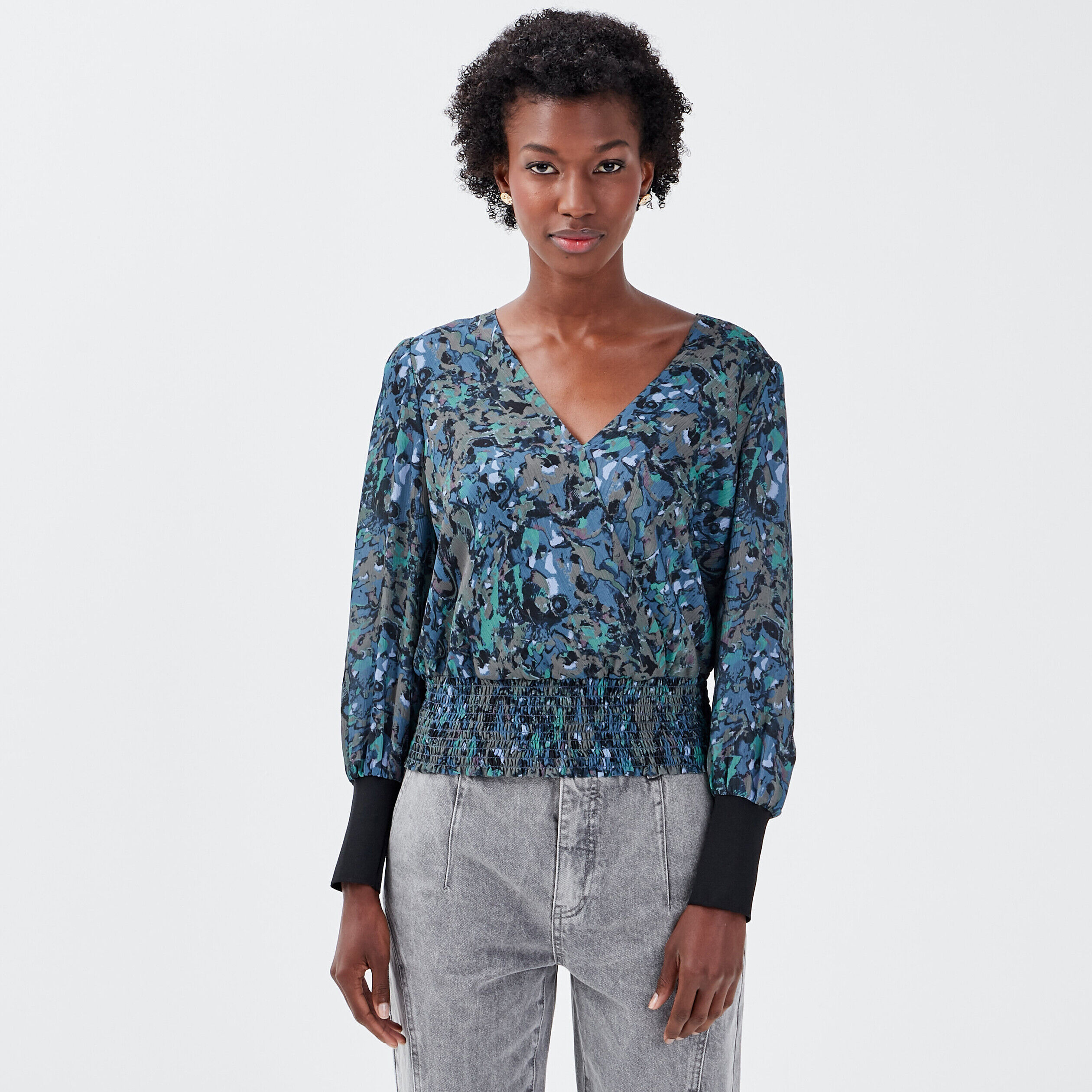Blouse manches longues bleu canard femme | Cache Cache