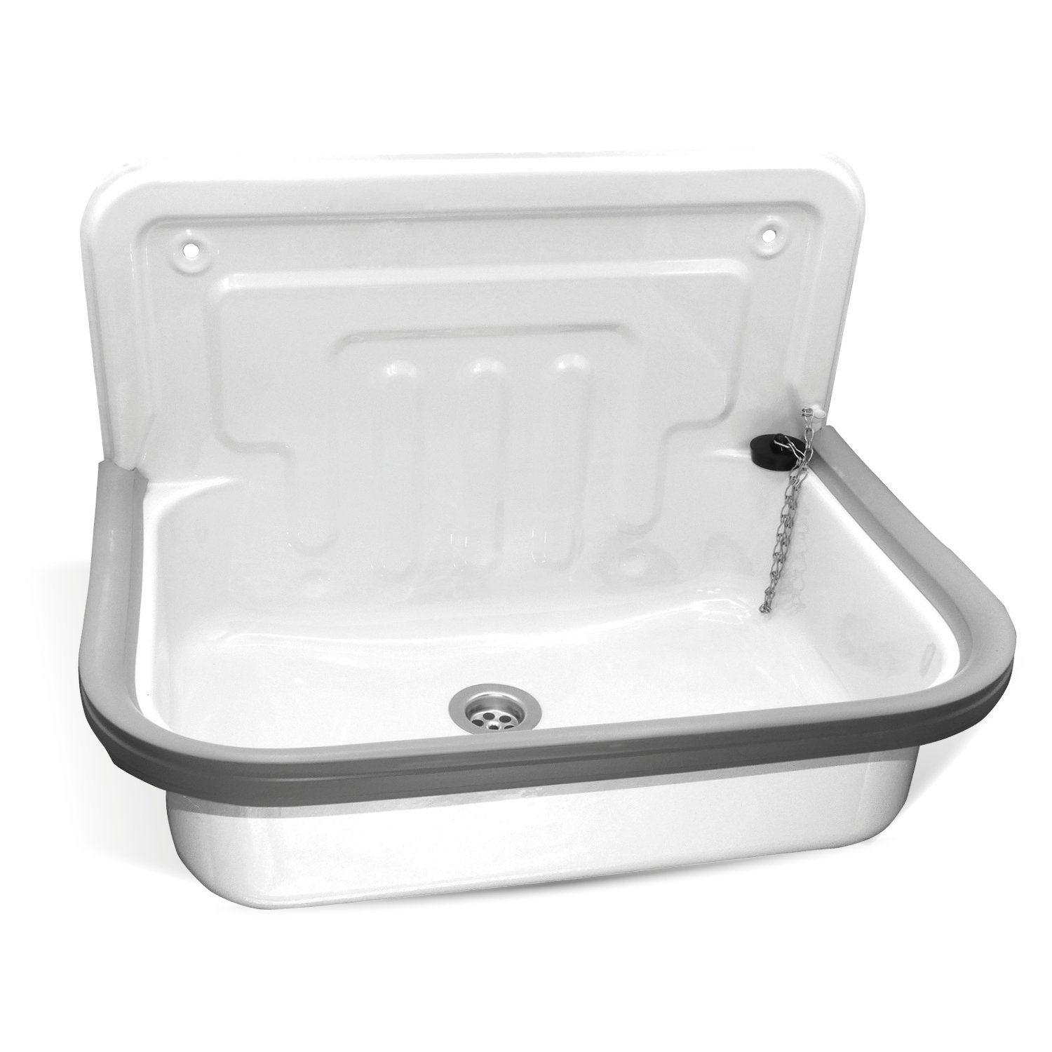 kör4u Waschbecken kör4u Ausgussbecken aus Stahl weiß (Set)