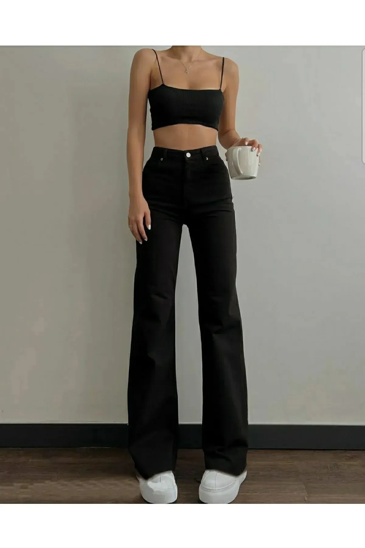 Trn JNS  Afrilix Loose Lycra 90's Unfading Black High Waist Loose Leg Denim Palazzo Hose