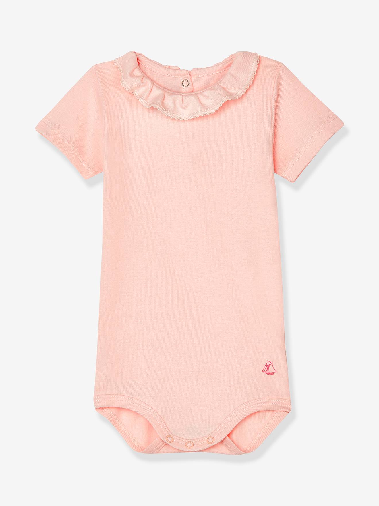 Body manches courtes bébé à collerette en coton PETIT BATEAU rose pale