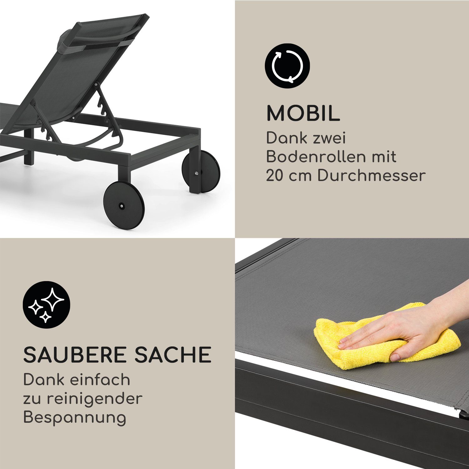 blumfeldt Gartenliege, Set, Sonnenliegen für den Garten Balkon mit Rollen Outdoor