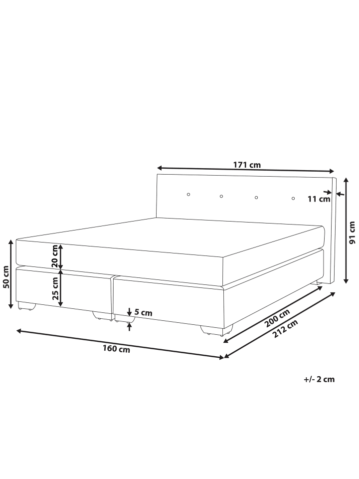Beliani Boxspring Bett CONSUL in Beige/Silber - (W) 171 x (H) 91 x (L) 212 cm günstig kaufen onesize