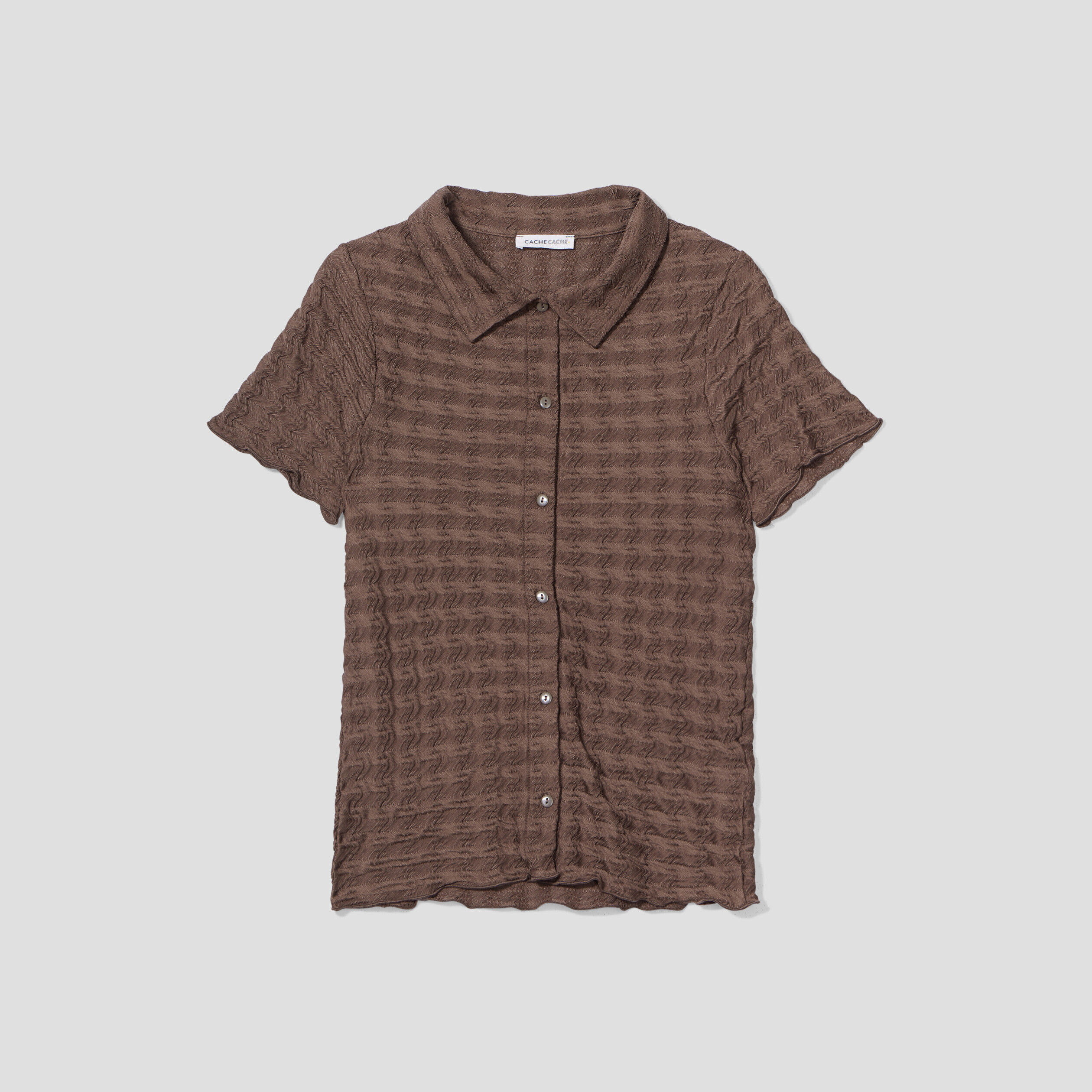 Blouse manches courtes gaufré taupe femme | Cache Cache