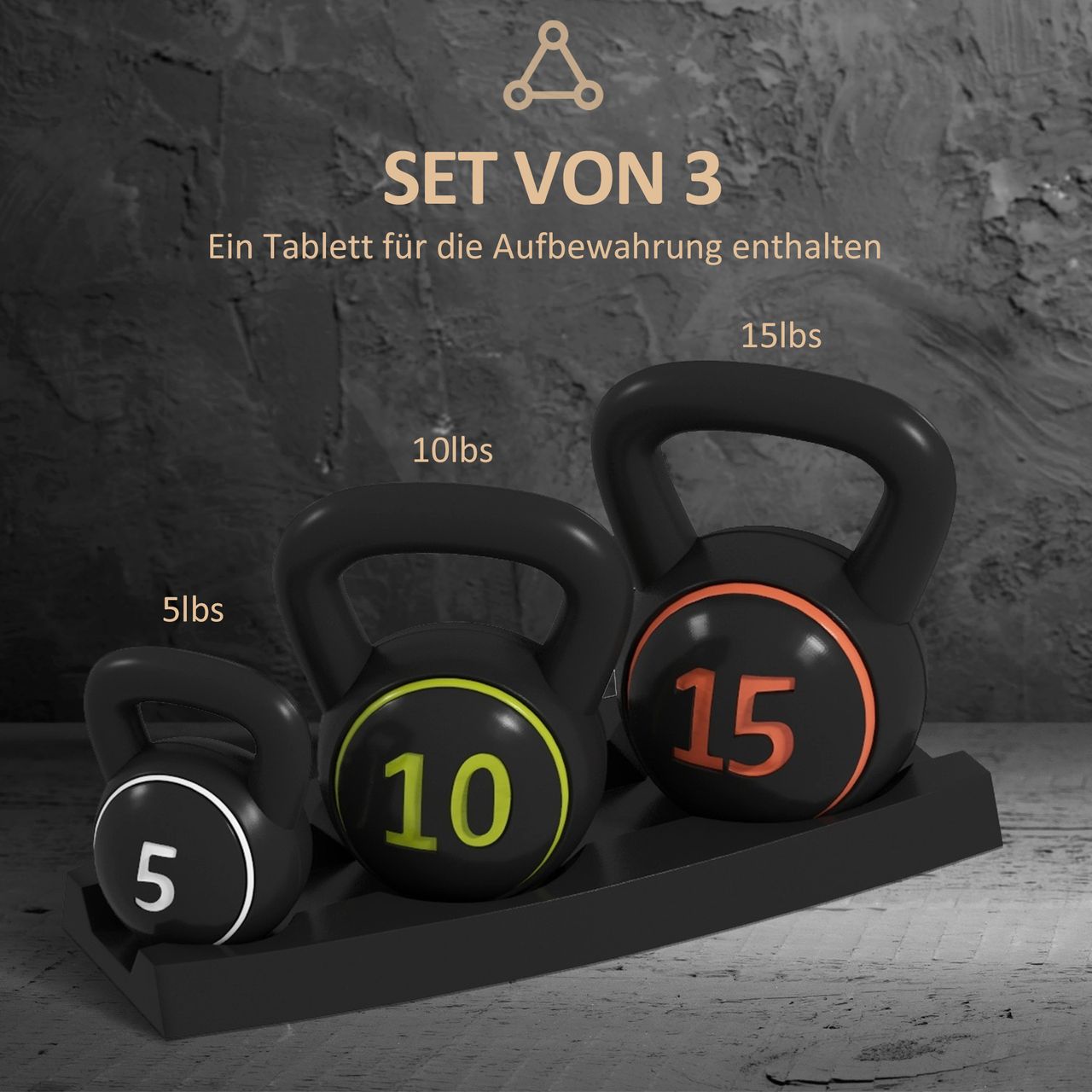 SPORTNOW SPORTNOW Kettlebell 3er Set, 2,2kg, 4,5kg, 6,8kg Kugelhantel, für Gymnastik